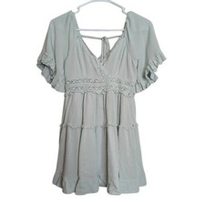 Mable Womens Size Small Mini Dress Lace Coquette Blue Tiered Cute Romantic