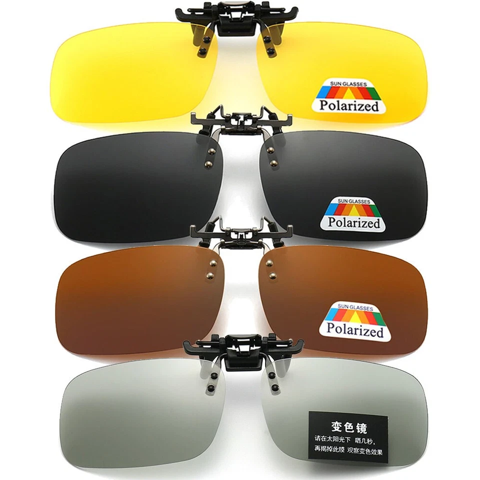 Clip On Flip-Up Sunglasses Lens Driving Anti-UV Night Vision Polarized Glasses