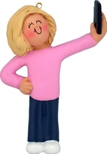 Selfie Female Blonde Personalized Christmas Tree Ornament