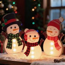 3 Pieces Lighted Christmas Snowman Family Indoor Decorations - 9.06 Large Woo...