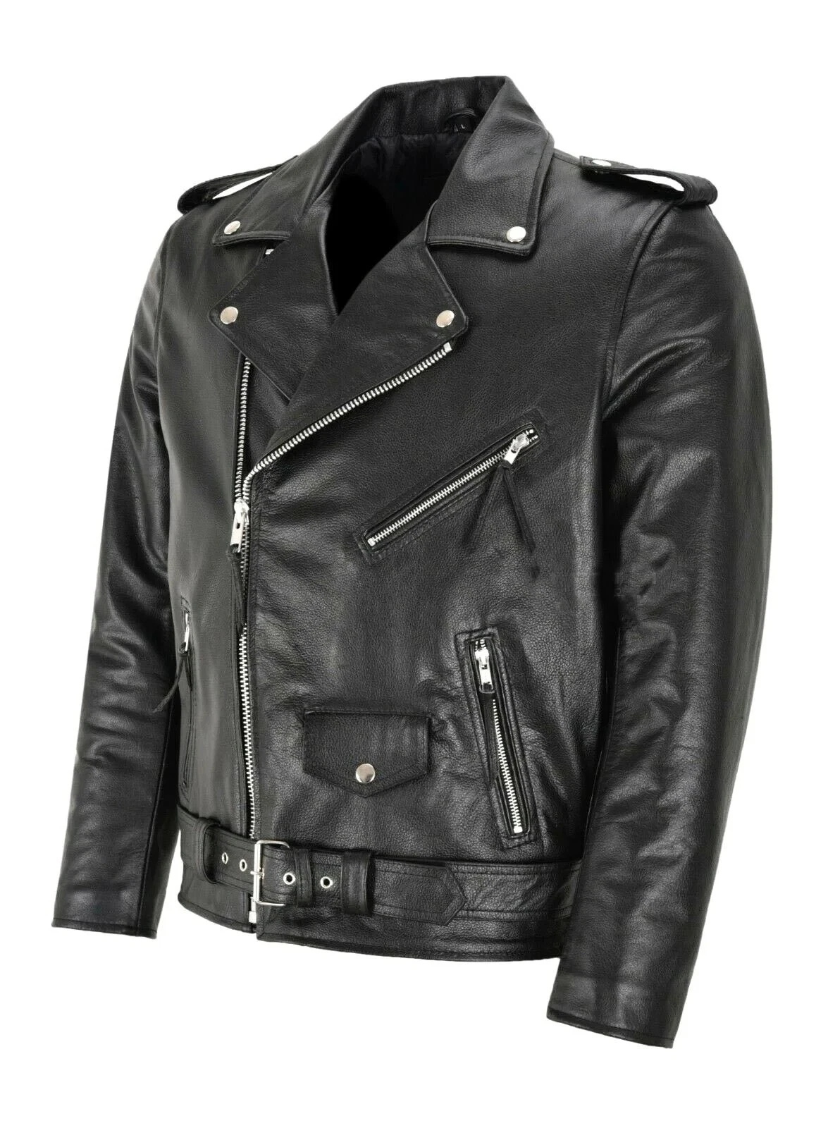 Men’s Premium PU Leather Biker Jacket – Full Zip Motorcycle Style Black Coat