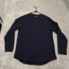 BYLT Shirt Mens Large Blue Long Sleeve Henley Thermal Waffle Knit Casual