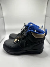 NIKE Manoa LTR Black Royal Blue Tan Leather Ankle Boots NEW Kids Boys Sz 5.5Y