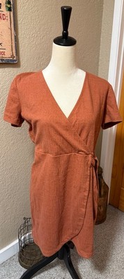 Madewell Texture & Thread Short Sleeve Wrap Tie Rust Colored Dress Tunic Medium