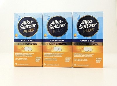 3 Alka-Seltzer Plus Cold & Flu Fizzy Chews Orange Flavor Exp. 6/26