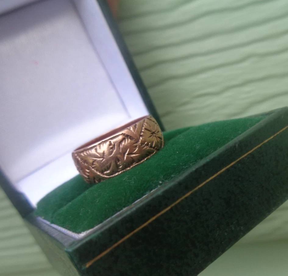 Oro Rosa Alianza 9ct Estampado Banda Victoriano Contraste 1898 Talla i A J