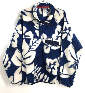 Vintage Y2K Patagonia Men's Synchilla Snap T Fleece Pullover Blue Floral Sz L