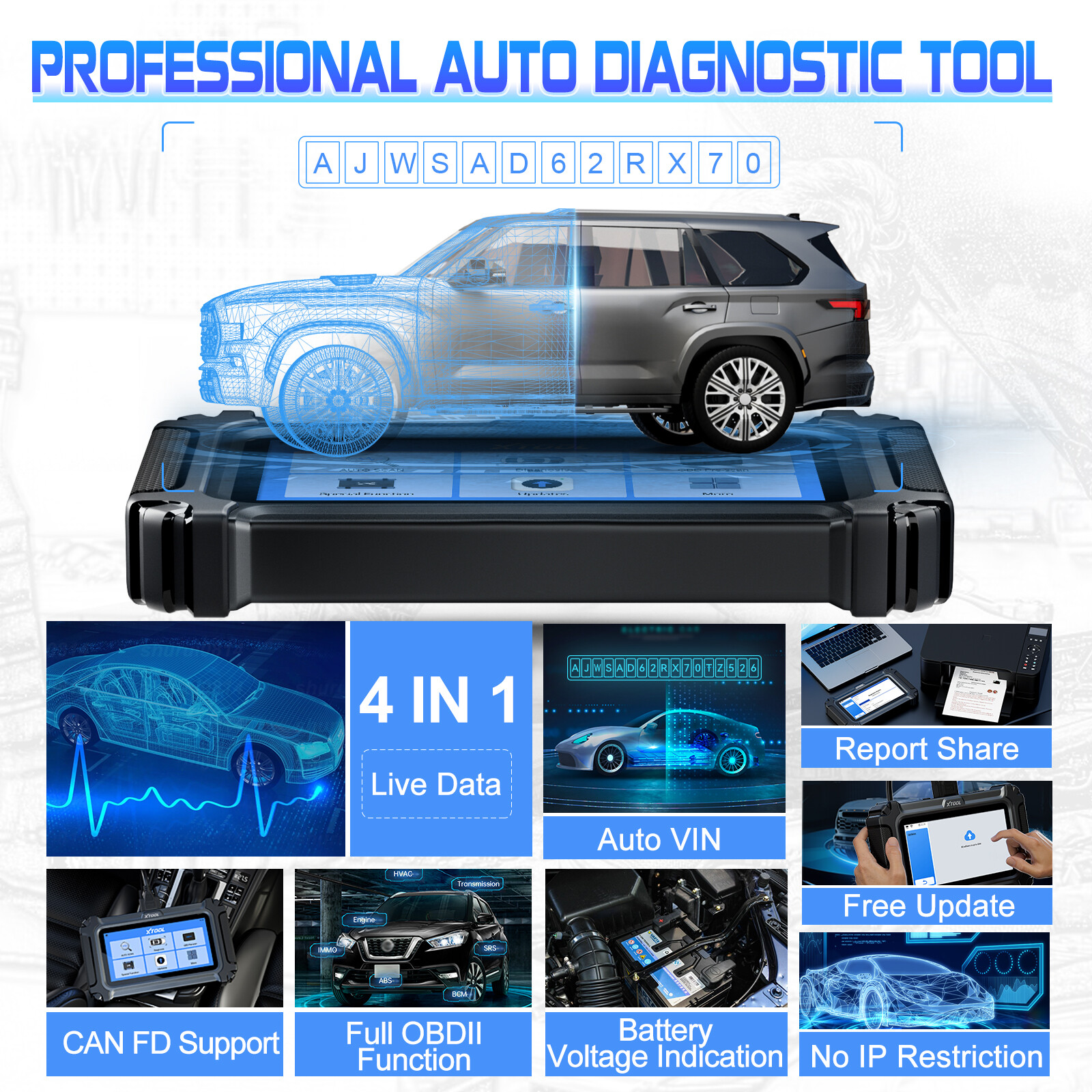 XTOOL IP500 OBD2 Scanner Full System Diagnostic Tool for Chevrolet 25 Functions