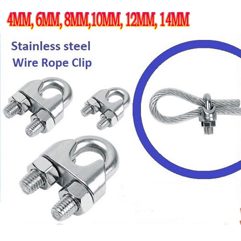 Steel Wire Rope U Bolts Clip Tie Grip 4/6/8/10/12/14mm Cable Clamp Fastener