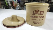 Angus Barn Raleigh NC Crock Blue Cheese Spread Jar Wire Bale Latch Lid Stoneware