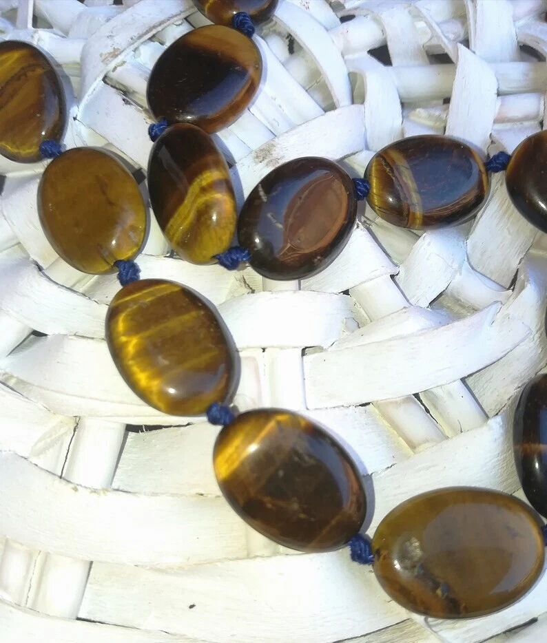 COLLANA OCCHIO DI TIGRE NATURALE CHIUSURA ARGENTO PIETRE OVALI ANNODATA A MANO - Immagine 4 di 4