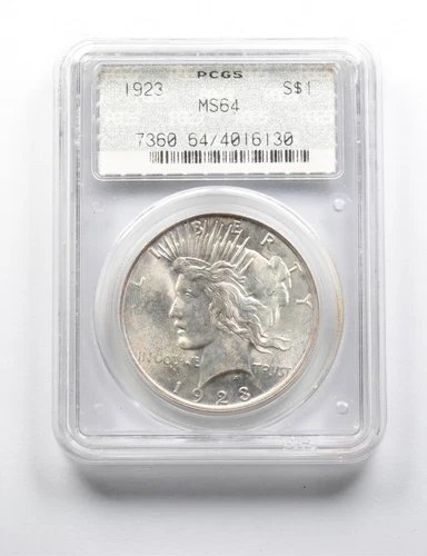 MS64 1923 Peace Silver Dollar PCGS Doily Label *1735