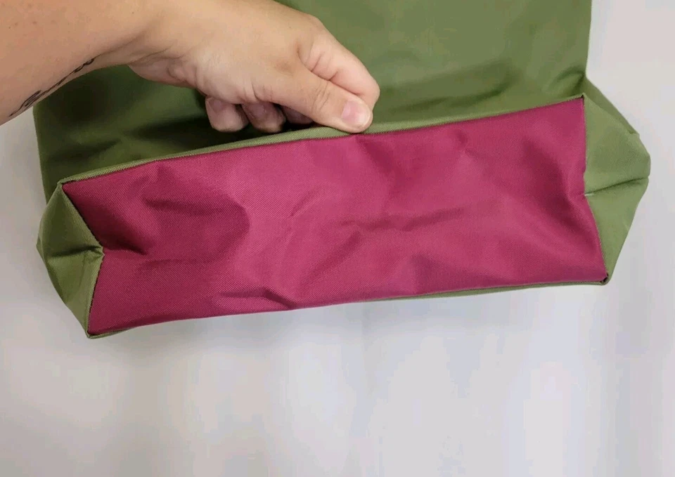 Herve Chapelier Paris Verde Oliva Magenta Rosa Cremallera Superior Bolso de Hombro Cartera Foto 4 de 4