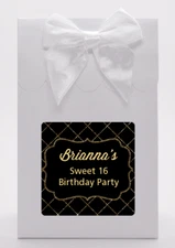 Black and Gold Glitter - Personalized Birthday Party Goodie Bags - Set of 12