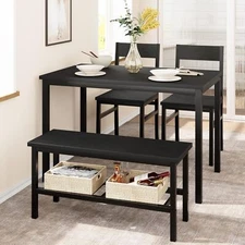 New Dining Table Set for 4 Wood Kitchen Table and Chair Set & Bench,Storage Rack