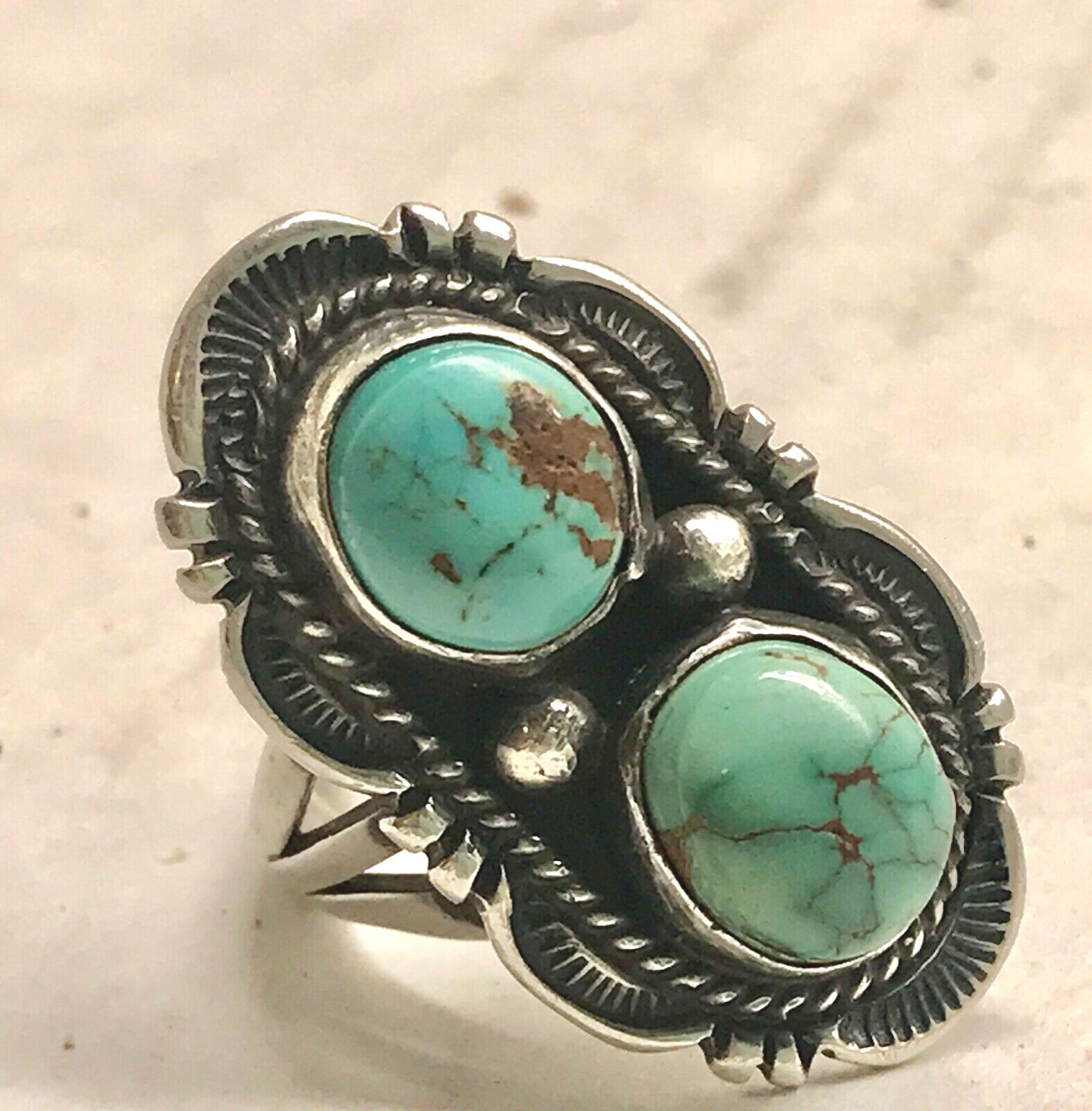 Turquoise Navajo style Sterling Silver vintage ring sz 7 - munimoro.gob.pe