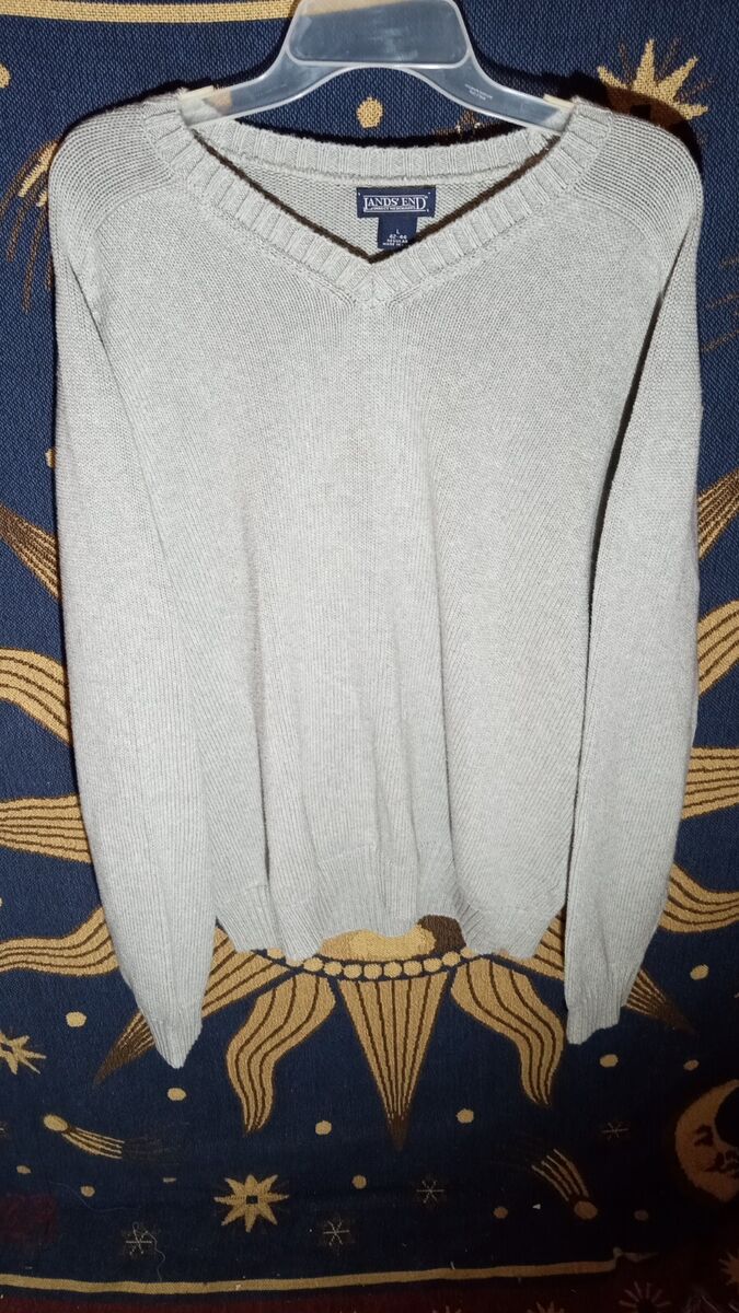 Vintage 90s Lands End Mens 100% Cotton V-Neck Sweater Cable Vintage 90s Lands End Mens 100% Cotton V-Neck Sweater Cable