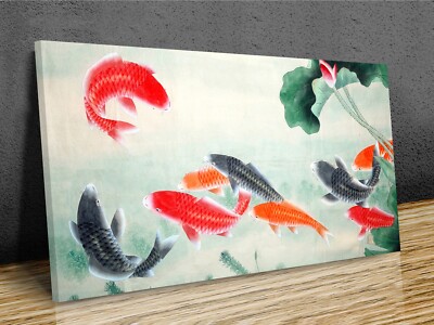 Koi fish ,ink and wash technique  panoramic mounted canvas print