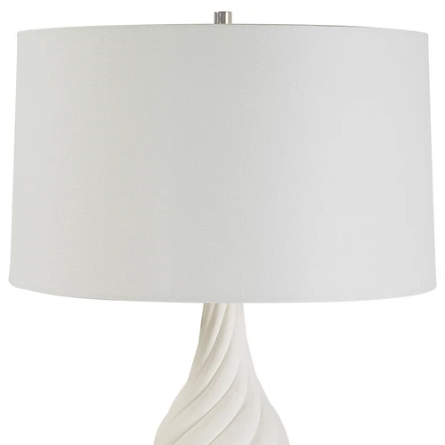 Elegant Twisted Ceramic Swirl Chalk White Table Lamp 32 in Gourd Shape Ribbed - Picture 5 of 7