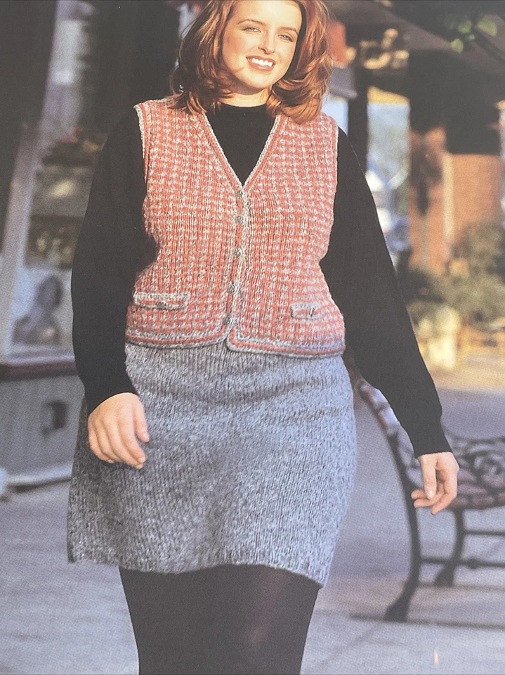Houndstooth Vest & Skirt Womens Size S M L XL  Knitting Pattern - Image 2 of 4