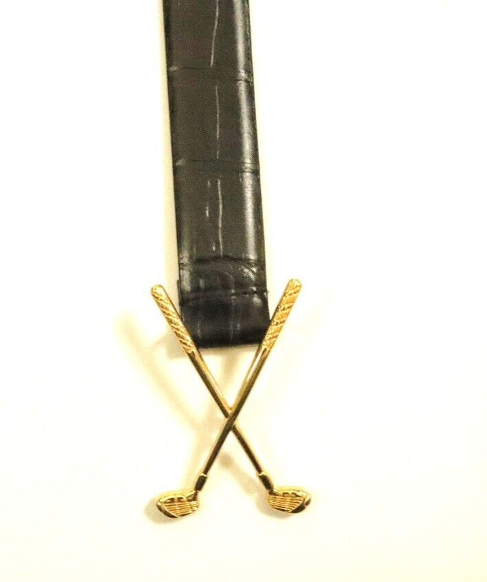 Ib belt company black italian leather belt with gold golf  display picture 1