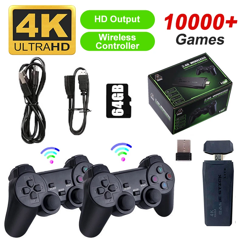 Game Stick 4K, original, 10000 + Jogos, Console, 2.4G, Dual Handle Sem – Minha loja