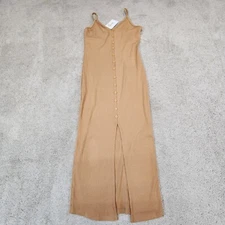ACTIVE BASIC Button Slit Rib Cami Midi Dress Tan Large