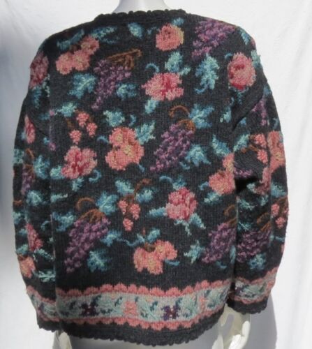 NORTHERN ISLES US XL Gray Floral Chunky Knit Wool Cardigan Sweater Top - Picture 3 of 5