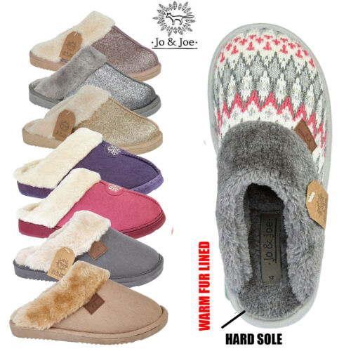 Ladies Knitted Mule Cosy Warm Slip On Womens Fur Lined Slippers Size 3 4 5 6 7 8 - Afbeelding 1 van 36