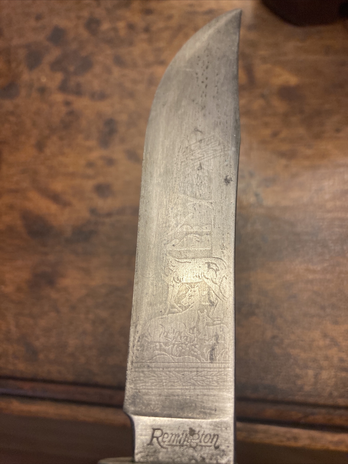 Remington Hunting knife, RH72P, etched blade with deer/ woods scene