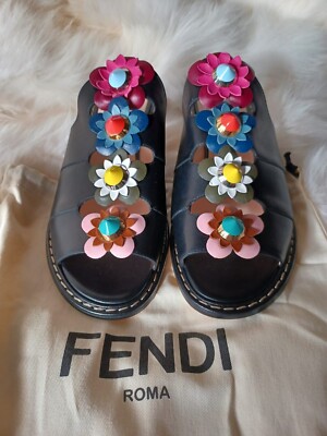 FENDI Flower Slide Sandal Leather Sz 40