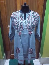 100 COTTON ETHNIC S 39" M 40" TOP HANDMADE CHIKAN EMBROIDERY TUNIC KURTA KURTI