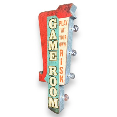 Game Room Play At Your Own Risk Double Sided 25'' Marquee LED Sign Vintage Design