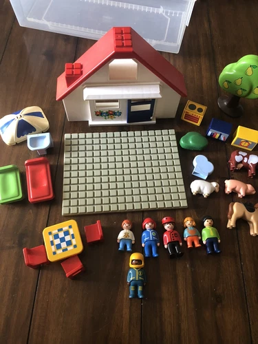 Vintage Playmobil 1 2 3 Set 6802 Family House Animals People Beds