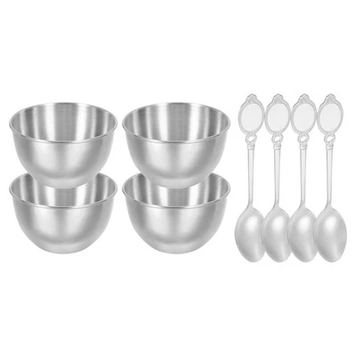 4 Stück Edelstahl Soßenschalen & Löffel für 3,4" Dip-Schalen, silber - Bild 1 von 4