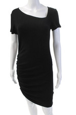 LNA Womens Striped Short Sleeves Ruched Body Con Dress Black Size Small