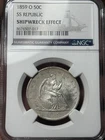 1859-O 50c SS Republic Seated Liberty Half Dollar NGC Shipwreck Effect