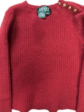 Ralph Lauren 100% Lambs Wool Childs Small Red With Gold Accent Shoulder Buttons