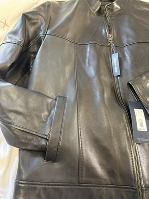 Roundtree & Yorke Black Lambskin Leather Jacket XL Full Zip Snap Mid-Length