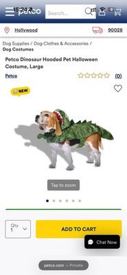Petco Dinosaur Costume Halloween Costume for Dogs Or Cats Size XL