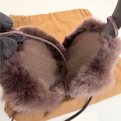 Gucci Guccissima Brown Leather Rabbit Fur Earmuffs | eBay