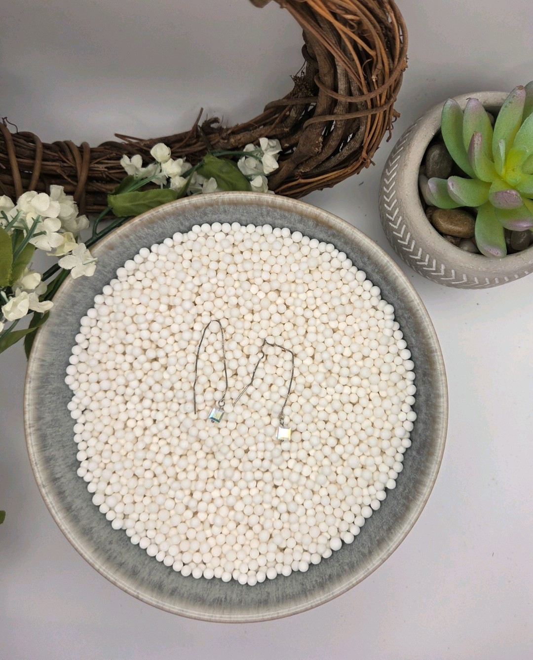 Square Threader Earrings Silver Multicolor ab Cry… - image 1