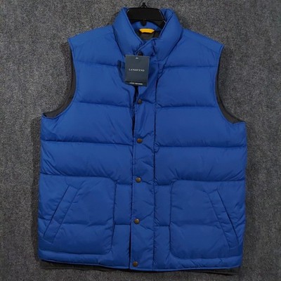 Lands End Vest Mens Large Lighthouse Blue MR Down Quilted Puffer Snap Front
