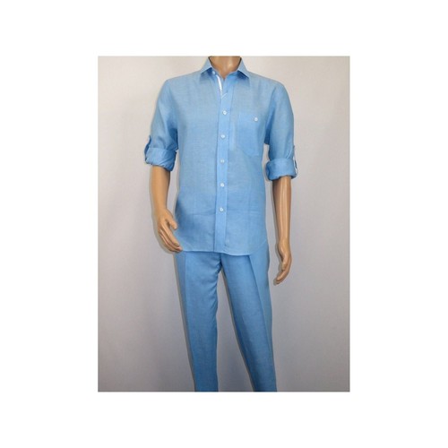 Men INSERCH premium Soft Linen Breathable 2pc Walking Leisure suit LS29116 Blue - Picture 5 of 10