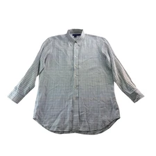 Ralph Lauren Purple Label Mens Button Up Shirt Size LG Plaid Linen Made in Italy