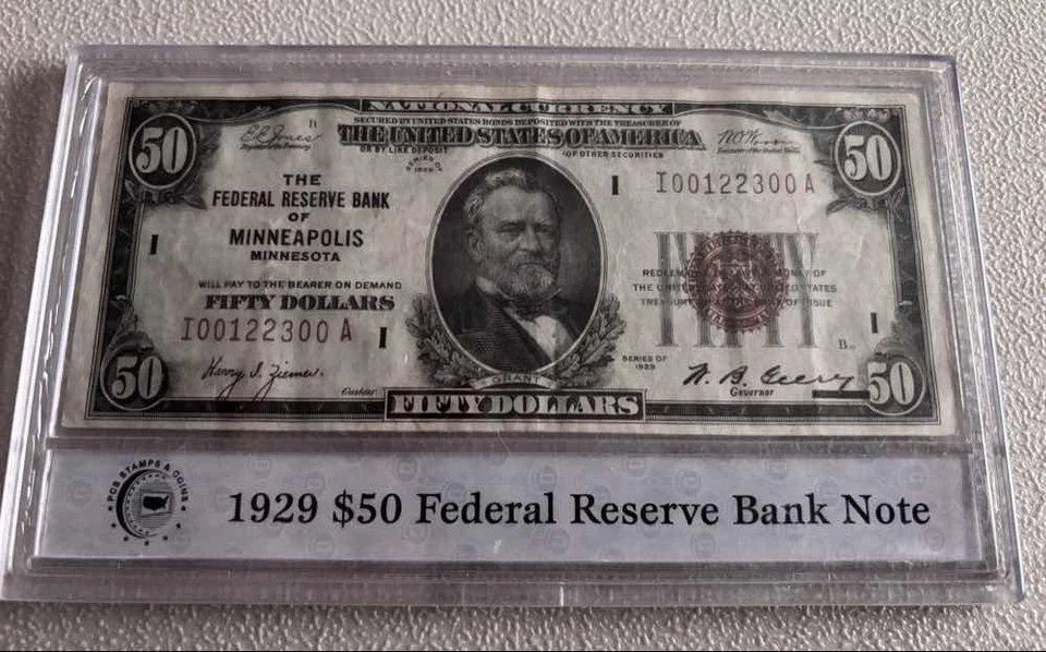 1929 $50 Fed Reserve Note Minneapolis 1880-I Brown Seal - Image 2 of 4