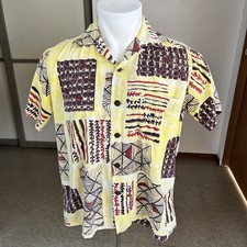 1950s Vintage Alfred Shaheen Abstract Print Cotton Hawaiian Shirt S/M