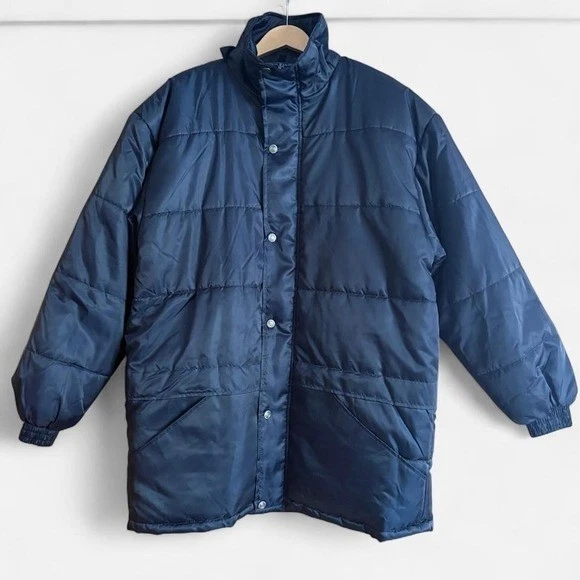 Jon Lauren Puffer Coat Jacket Vintage 90s Y2K Blank Navy Blue Men's XL Nylon