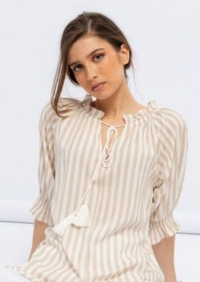SMF Beige Striped Women's Tunic