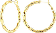 14K Gold Plated Hoop Earrings for Women, 925 Sterling Silver Posts Thick Twist H